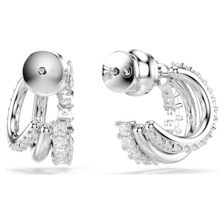 Hyperbola hoop earrings Round cut, Mini, White, Rhodium plated